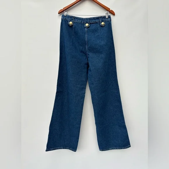 Exquise Aleron Wide Leg Jeans Womens 6 High Rise Button Sailor Blue Denim - Picture 4 of 12